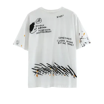  New Ins Hong Kong Style Japanese Graffiti Printing Short-Sleeved T-shirt Male Korean Version Of The Trendy Handsome Loose Half-Sleeved T-Shirt