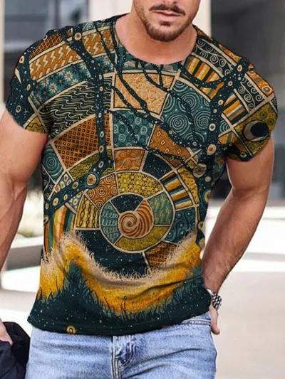  Summer Cross-Border Foreign Trade New Aliexpress European And American Style Men's Street Casual Trend Printing Short-Sleeved T-Shirt