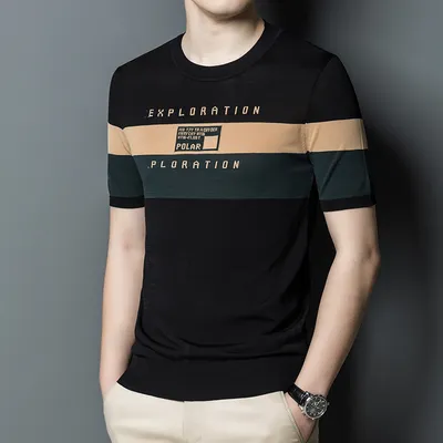  Summer New Short-sleeved Men's Knitted T-shirt Men's Boy Tide Brand Printed Casual T-shirt