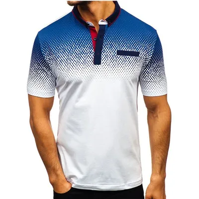2019 AliExpress Wish Foreign Trade Summer New Men's Casual Fashion Printing Large Size Lapel Short-Sleeved T-Shirt Men
