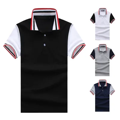 Summer Foreign Trade New Fashion Thread Collar Short Sleeve T-shirt European Size Men's Casual Slim Polo Shirt