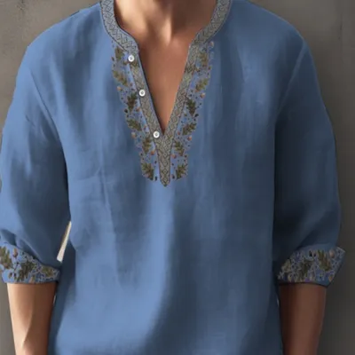 3D Digital Printing Bamboo Linen Long Sleeve European And American Men