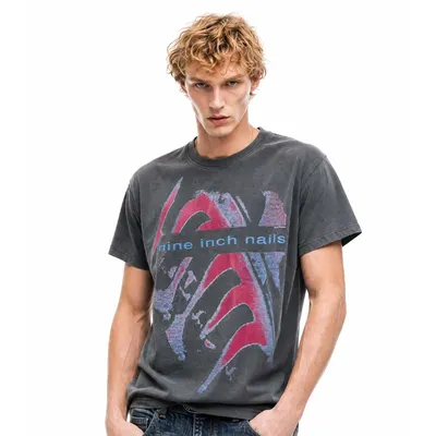 American-style Vintage Washed-and-distressed Print Relaxed-fit Short Sleeves