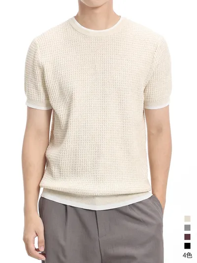 Men's Ice Silk Knitted Short-Sleeve T-Shirt In Old Money Style, Luxury Premium Crew Neck Casual Paul Polo Shirt For Men