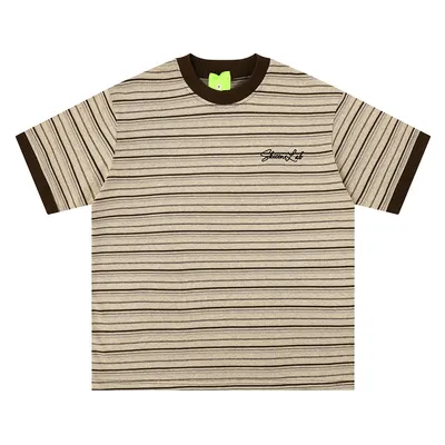 Contrast-color Ribbed Collar Striped Short-sleeve T-shirt