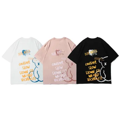  Summer New T-Shirt Day Campus Students Art Style Loose Base Printing Short Sleeves Male