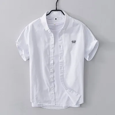 1606 Summer New Product Simple Solid Color Shirt Men's Casual English Embroidery Short-sleeved Shirt Men's