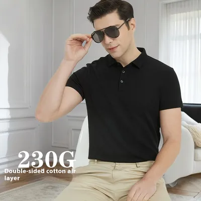 230g Double-sided Cotton Polo Shirt Men's T-shirt Short Sleeve Air Layer