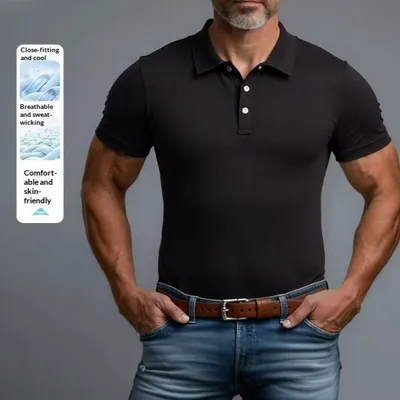 3D Turn-Down Collar Solid Color Men's Short-Sleeve Polo Shirt