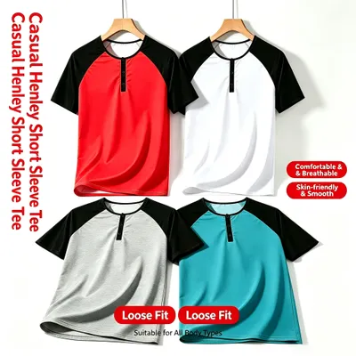 20266 Fashion Cross-Border Men's Crewneck Slim Fit T-Shirts - Multicolor Patchwork Basic Loose-Fit All-Match Casual Tops