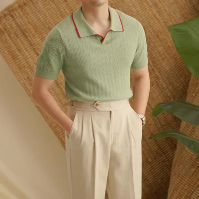 Summer Thin Hollow-out V-neck Knitted T-shirt