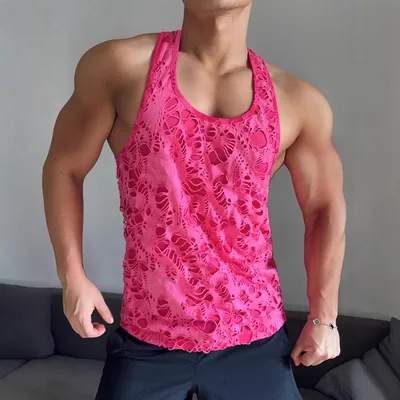 Mens Sports And Fitness Ripped Tank Top