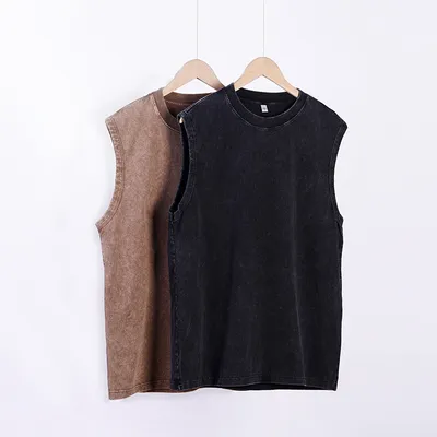 230g Pure Cotton Batik Washed Sleeveless Vest Mens T-Shirt