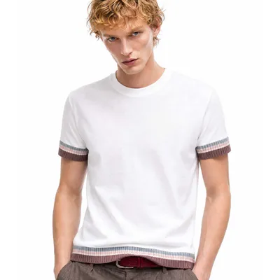 Knitted Ribbed Cuffs Loose-fit Short-sleeve T-shirt
