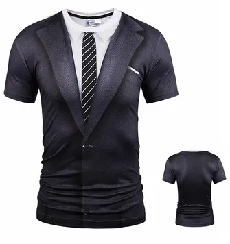 3D cartoon print round  short sleeve fake two pieces