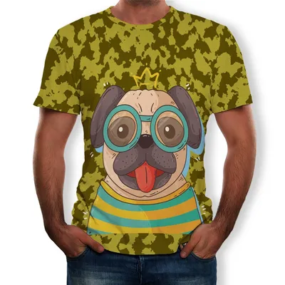Camouflage dog 3D printed T-shirt with glasses
