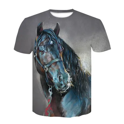 3d Digital Printing Youth Trend Horse Animal Round Neck Pullover Men's T-shirt Short Sleeve