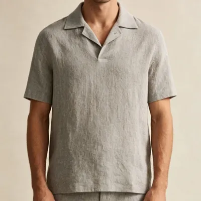 European And American Polyester Men's Short-sleeved Shirt In Gray Color