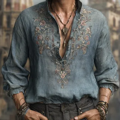 Loose-fitting Printed Long-sleeve Floral Shirt