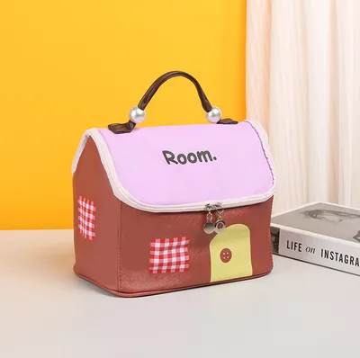 Small house cosmetic bag-pink brown-26 * 20 *3cm-1 piece