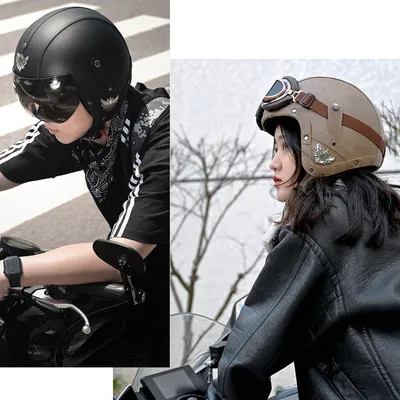 Electric Car Motorcycle Retro Four Seasons Leather Motorcycle Helmet