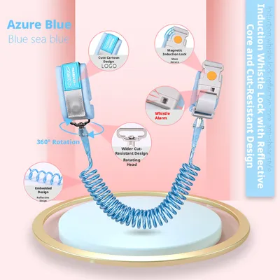 Anti-lost traction rope-rotary head key lock-2 meters-blue-knitted material + steel wire rope-1 piece