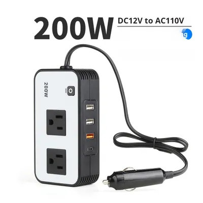 200W Car Inverter DC12V To AC110V Converter QC PD Fast Charge American Standard Socket