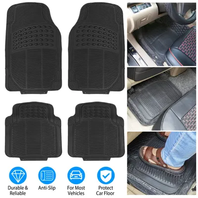 1Set Automotive Floor Mats With Front And Rear PVC Rubber Floor Mats Heavy Duty Drive Vehicle Car Mats With Trimmable Design Fit Most Cars SUVs Trucks