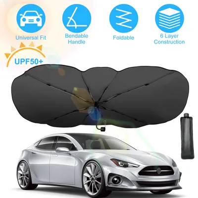 1Pc 57x33In Foldable Car Sun Umbrella Universal Sun Blocker Shield Shade Silver Titanium Sun Protector With Carry Bag For Car Truck SUV