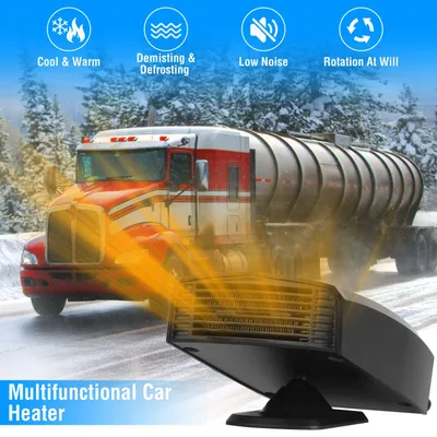 24V 180W OR 12V 150W Portable Car Heater Heating Fan 2 In 1 Defroster Defogger Demister Windshield Heater Automotive Cooling Fan With 360 Degree Rotating Base