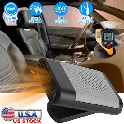 24V 200W Or 12V 150W Portable Car Heater Heating Fan 2 In 1 Defroster Defogger Demister Windshield Heater Automotive Cooling Fan With 360 Degree Rotating Base