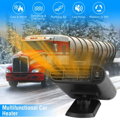 12V 150W Portable Car Heater Heating Fan 2 In 1 Defroster Defogger Demister Windshield Heater Automotive Cooling Fan With Air Purification 360 Degree  Rotating Base
