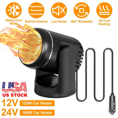 24V 160W Or 12V 120W Portable Car Heater 2 In 1 Heating Cooling Fan Rotatable Demister Defroster With 4.92ft Cord