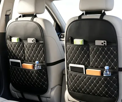 Universal Multi-Functional Car Leather Storage Organizer, Kids Seat Back Kick Mat, Car Rear Seat Hanging Storage Bag, Auto Interior Accessories