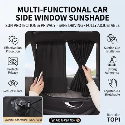 Car Side Window Sunshade For Babies Inside Car, Sun Protection, Heat Insulation & Light Blocking Curtain, Suction Cup Mounted Auto Side Window Privacy Sun Shade