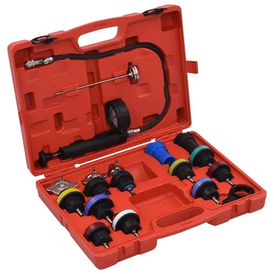   pressure testing device for cooling systems & radiator caps, 18-piece set.