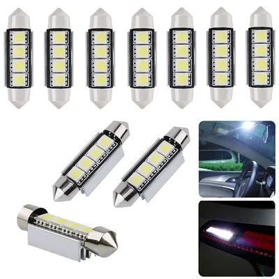 10Pcs 41mm Festoon LED Light Bulbs 4 SMD 5050 Cold White 12V Car Interior Dome License Plate Lights