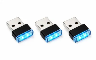3x Mini Blue LED USB Car Interior Light Neon Atmosphere Ambient Lamp Accessories