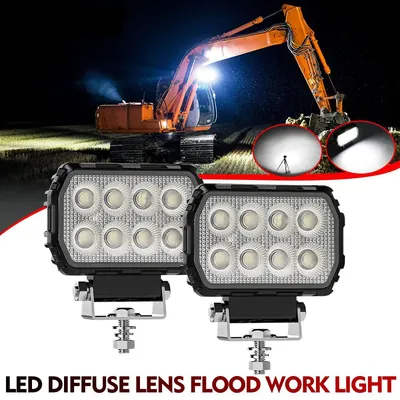 2PCS 4.4 Inch Rectangular Led Work Lights Flood Beam Fit Digger Tractor Digger