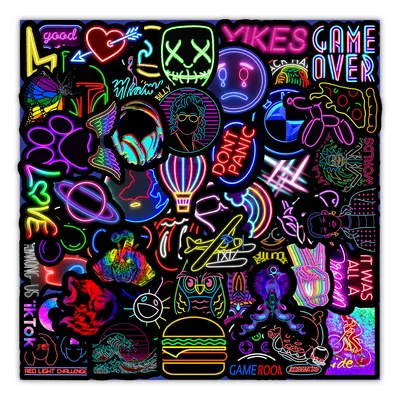 50 New Neon Stickers Car Trunk Phone Water Cup Decoration Stickers