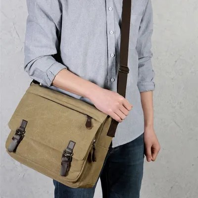 Men Canvas Leather Bag Messenger Satchel Military Travel Cross Body Shoulder Bag