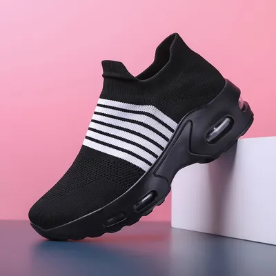  Plus Size Women's Shoes Lace-up Air Cushion Flying Woven Sneakers