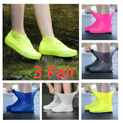 3 Pairs One Size Thickened Latex Silicone Shoe Covers, Waterproof Rain Overshoes, Non-Slip Wear Resistant Outdoor Reusable Foot Covers