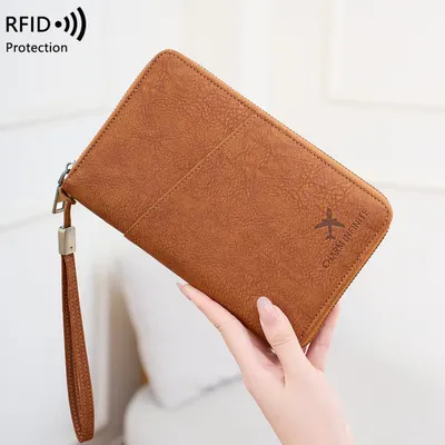 Cross-border RFID-blocking Passport Holder Long-style Zippered Passport Case Multi-functional Travel Document And Ticket Organizer