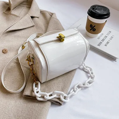 New Trendy Texture Glossy Small Bag Female Bag Fashion Popular Chain Box Bag Female Bag Shoulder Messenger Bag