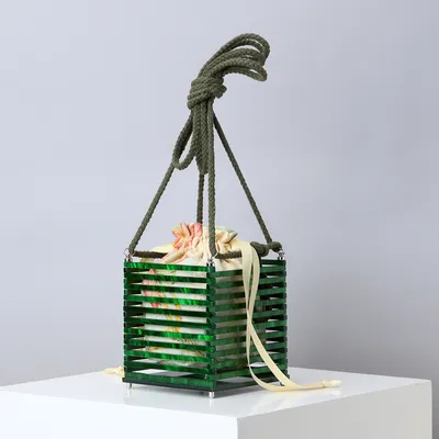  Acrylic Hand Twisted Bag Beach Hand Knitted Cage Dinner Bag Drawstring Strap Detachable Hollow Diagonal Bag