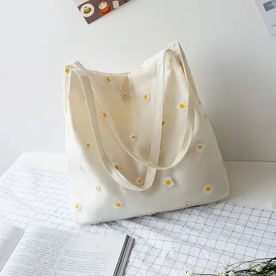  New Canvas Bag Women's Single Shoulder Bag South Korea Lace Daisy Bag Portable Bag Wholesale