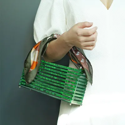  Acrylic Square Tote Handbag European And American Retro Woven Beach Dinner Bag Mini Hollow Clutch