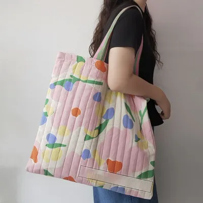 Aesthetic Cotton And Linen Padded Thickened Shoulder Bag
