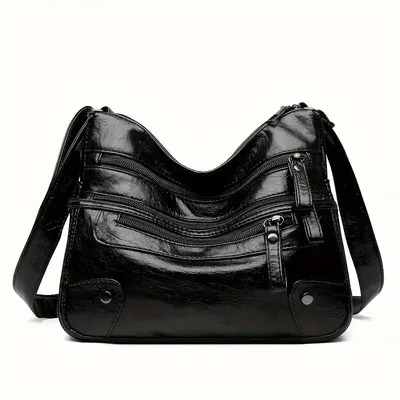Only Self Pickup---Women Shoulder Bag Large Capacity Washed Leather Messenger Bags Multi Zipper